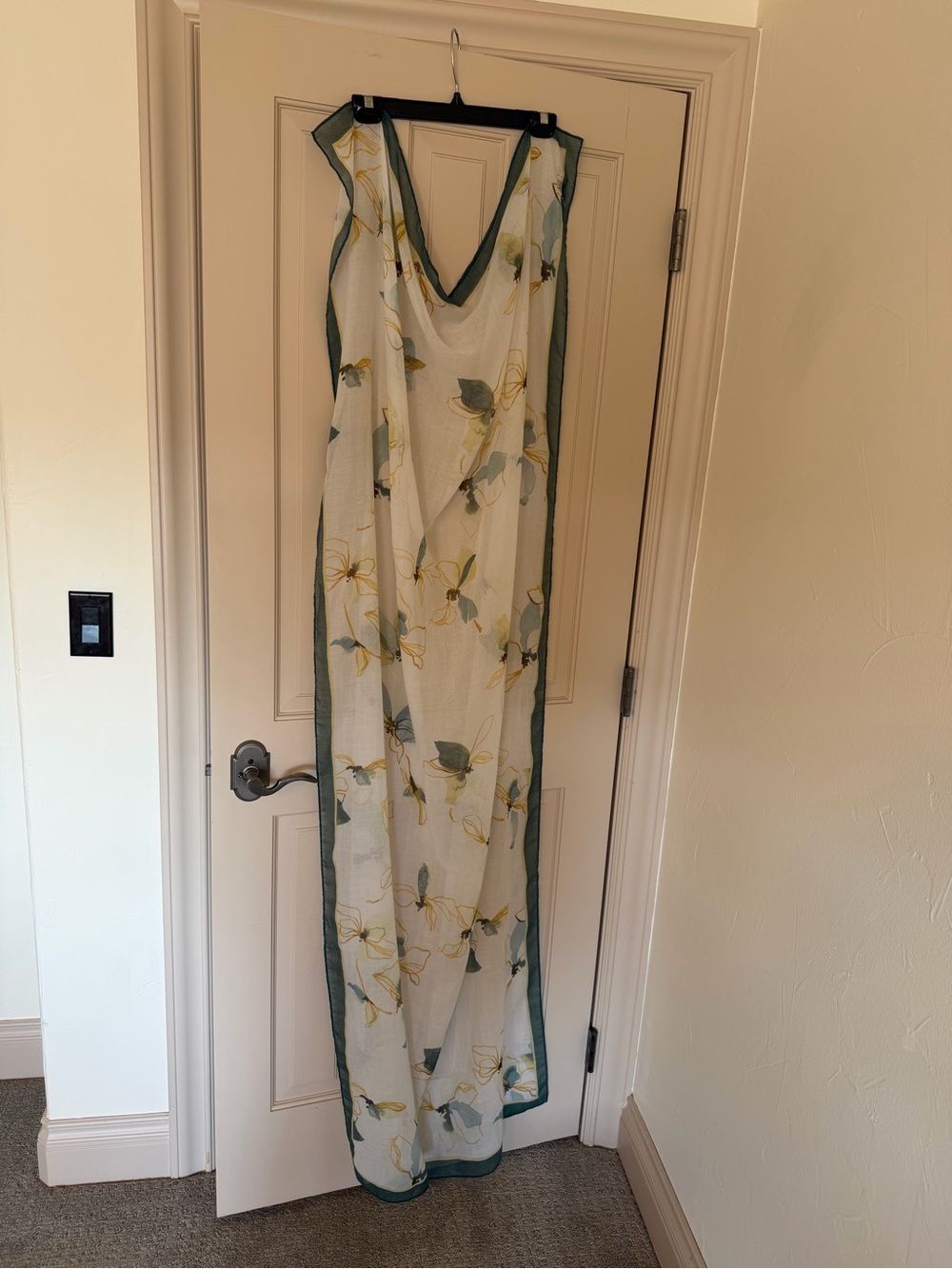 Sheer Floral Scarf with Green Trim